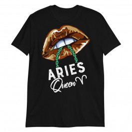 Womens Aries Queen Lips Sexy Black Afro Queen March April Womens Unisex T-Shirt