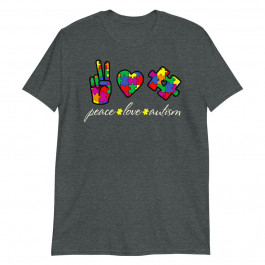Peace Love Autism Super Cute Puzzle Pieces Autism Awareness Premium Unisex T-Shirt